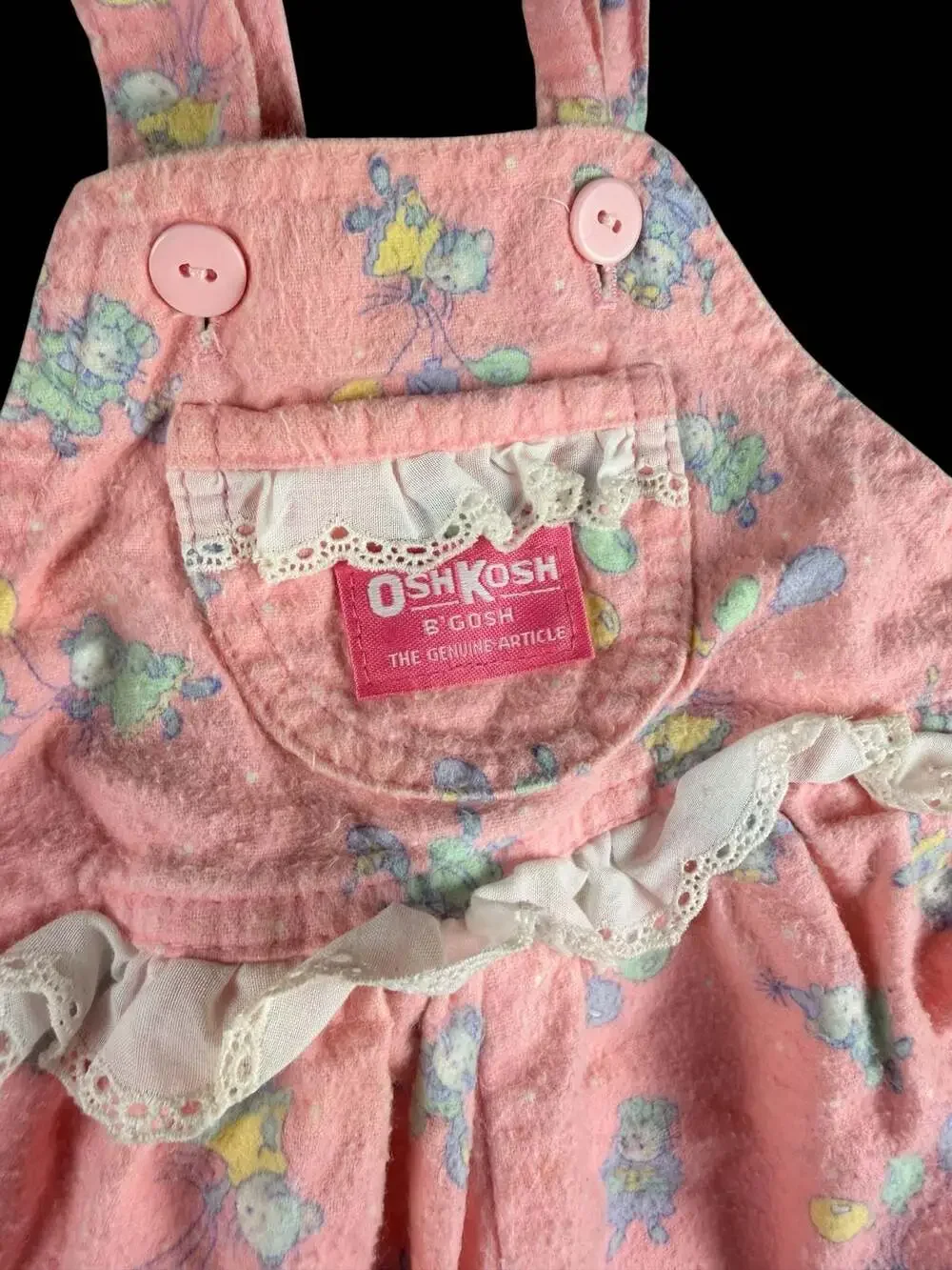 Vintage OshKosh B'Gosh Pink Floral Bear Print Corduroy Overalls Size 24M